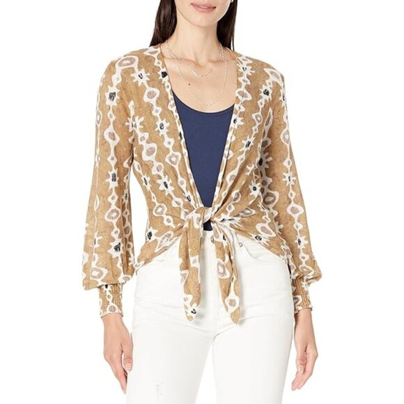 Nic + Zoe Falling Jewels Knit Linen Blend Cardigan Wear Multi Way Tan XL NEW - Picture 1 of 10